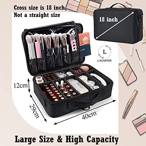 LACOPINE-Travel-Professional-Makeup-Case-Organizer-Bag-for-Women-Portable-Artist-Storage-Makeup-Brush-Bag-with-Adjustable-Dividers-Black-16-INCH-2-Layer