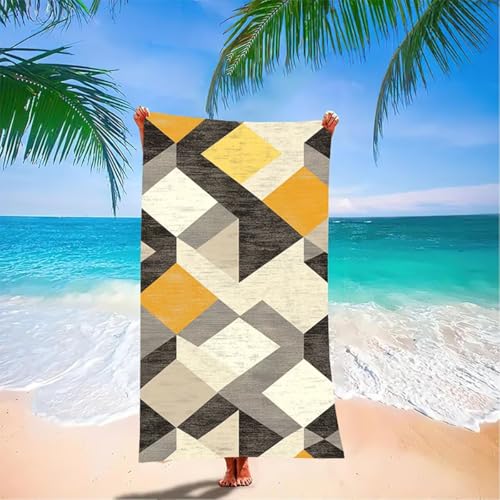 Patrón Toalla Playa Microfibra Grande 150 x 75 cm Toalla Gimnasio Hombrecon Bolsa de Almacenamiento, Toallas de Playa de Secado Rápido y Sin Arena, Beach Towel Ligeras para Playa, Viajes - Negro 9U-L