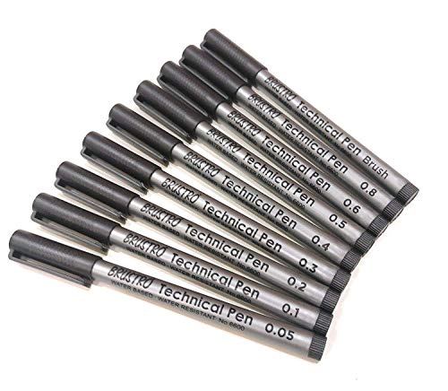 Image of BRUSTRO Metallic Brush Pens - Set of 10 Colors & Technical Pen (Pack of 9) & Colour Brush Pens Set of 12