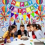 Pre-Strung Colorful Happy Birthday Banner Paper Triangle Flag Bunting Circle Confetti Dots Hanging Garland And Honeycomb Ball Swirl Streamers for Birthday Baby Shower Party Decoration - Image 3