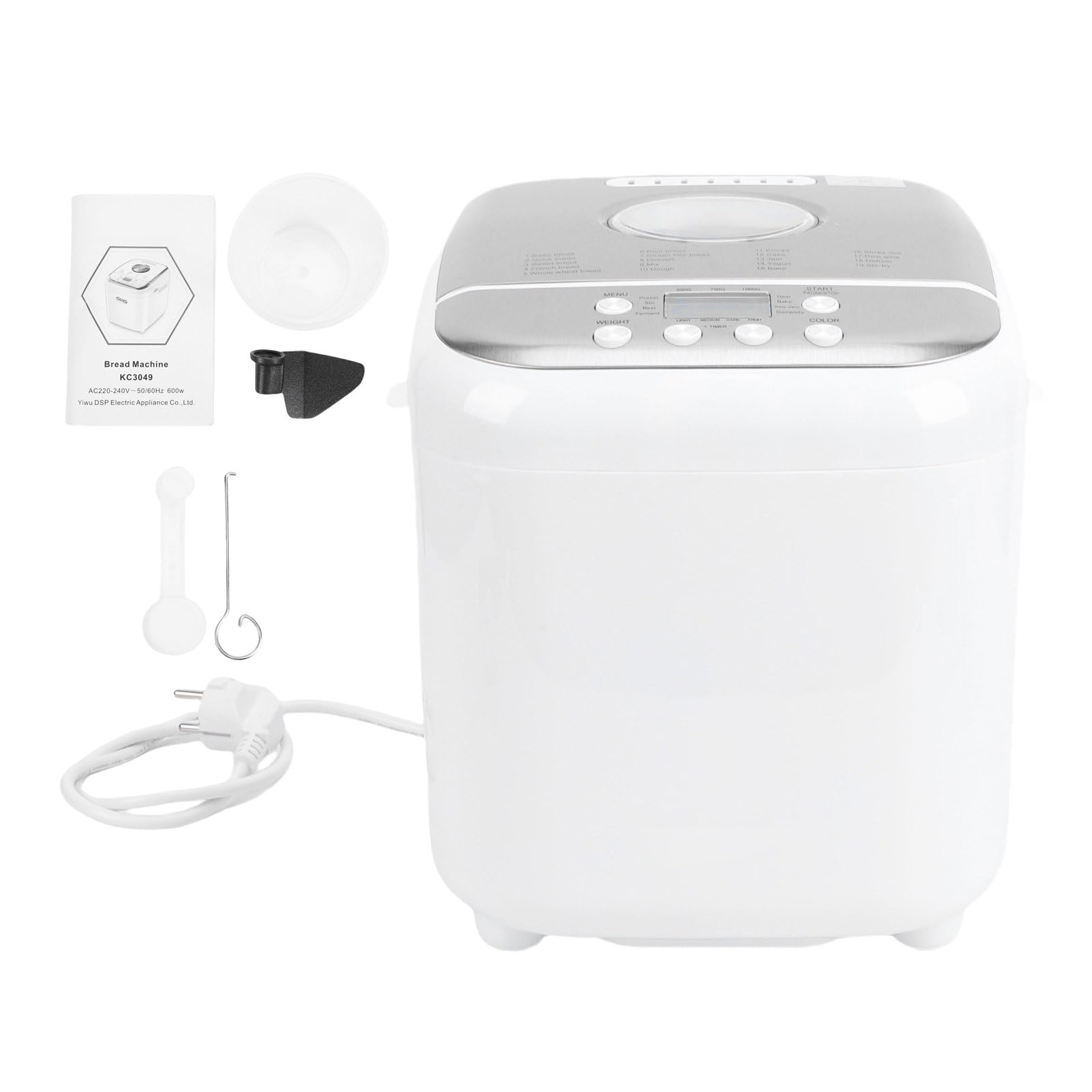 Haofy Máquina para Hacer Pan Máquina de Pan Programable Automática con 19 Preajustes 3 Tamaños de Potente Motor de 600 W Sartén Antiadherente para Casero Masa Galletas Mermeladas (Enchufe de la UE)