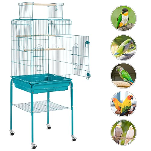 Yaheetech Iron Open Top Bird Cage Parrot Cage With Wooden Perches & Rolling Stand For Small Birds Budgies Cockatiels Parakeets #TOP1