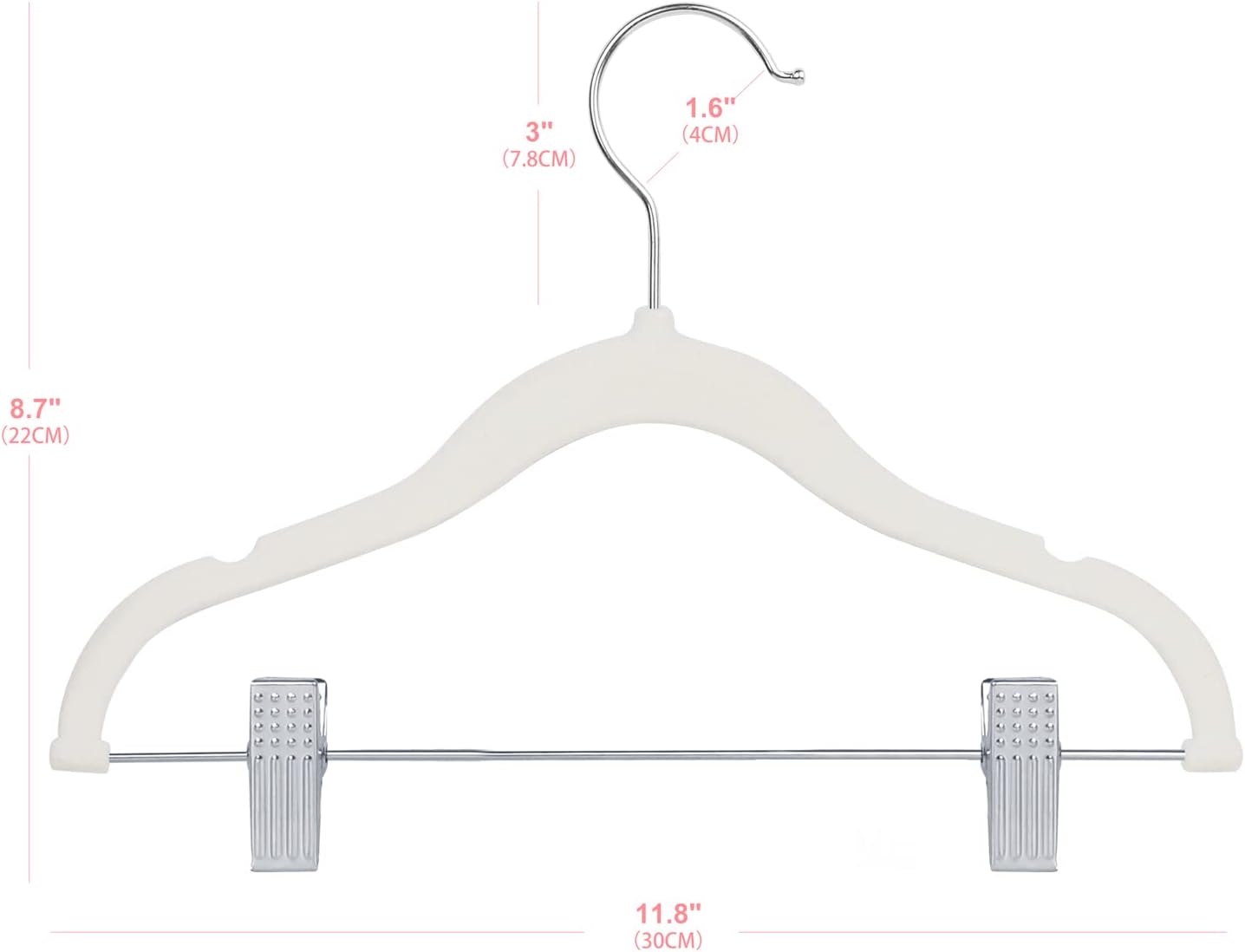 ManGotree 11.8'' Baby Velvet Hangers with Movable Clips, Non-Slip Kids Clothes Hangers, Ultra-Thin Space-Saving Children's Felt Hangers for Shirts, Pants, Dresses, Skirts, Jackets (16 Pack, White) - Image 2