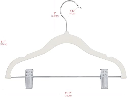 Miniatura 2 de ManGotree Perchas de terciopelo para bebé de 11.8 pulgadas con clips móviles, perchas antideslizantes para ropa para niños, perchas de fieltro