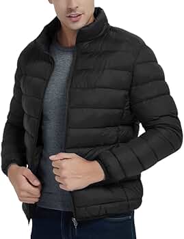 Kinkia Men's Lightweight Puffer Jacket Stand Collar Zip Up