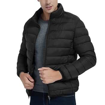 Kinkia Men's Lightweight Puffer Jacket Stand Collar Zip Up