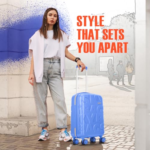 Image of Skybags Polycarbonate (Pc) Graphiq Cabin 55 Cm(Small) Trolley Bags for Travel 8 Wheel Spinner Hard Case Luggage, Lightweight Bag with TSA Lock & Scratch Resistant with 5 Years Warranty (Persian Blue)
