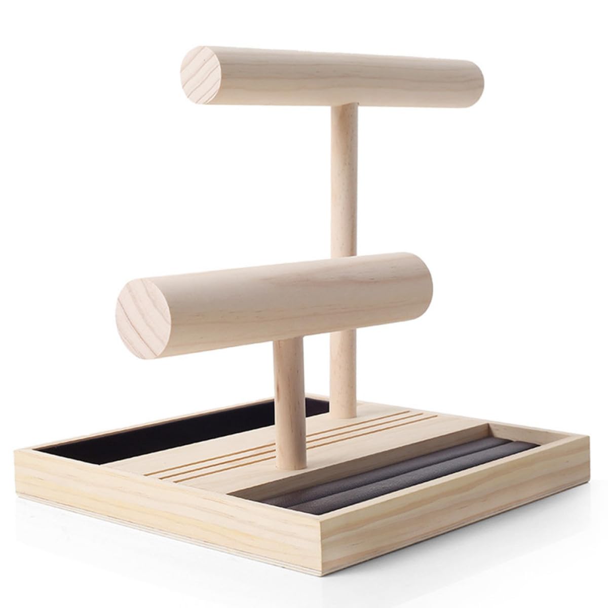 SOLUSTRE Holz Schmuckständer für Damen mit Doppeltem Aufbewahrungsfach Ringorganizer und Armbandhalter Stabiles Design für Zimmer und Badezimmer