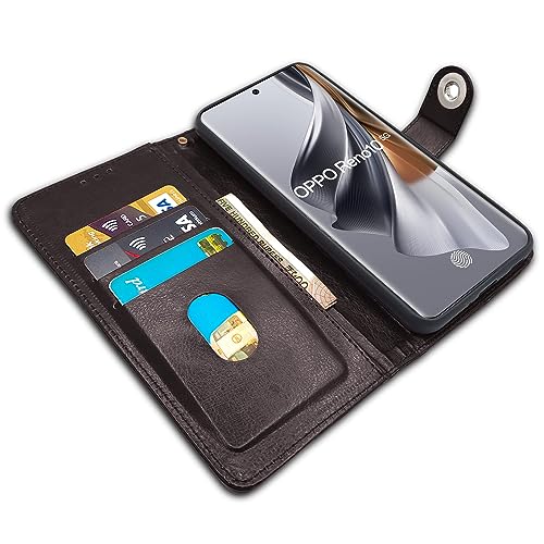Image of Pikkme Oppo Reno 10 5G Flip Cover Leather Finish | Inside TPU with Card Pockets | Wallet Stand and Shock Proof | Complete Protection Button Flip Case (Coffee)