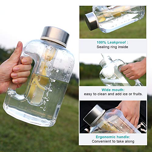 Half Gallon Water Bottle with Infuser, BPA Free 84oz Large Water Bottle Dishwasher Safe Hydration with Motivational Time Mark Leak-Proof 2.5L Sports Water Bottle for Camping Sports Workouts(Clear) - Image 4