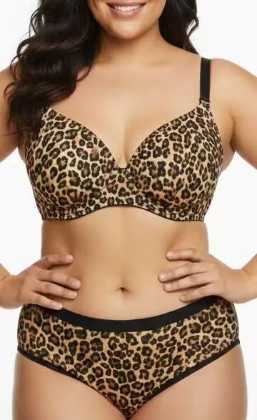 Trendy Women's Leopard Print Padded Non-Wired T-Shirt Bra & Hipster Panty Lingerie Set | Soft Stretch Fabric | Brown 38C-picture-14