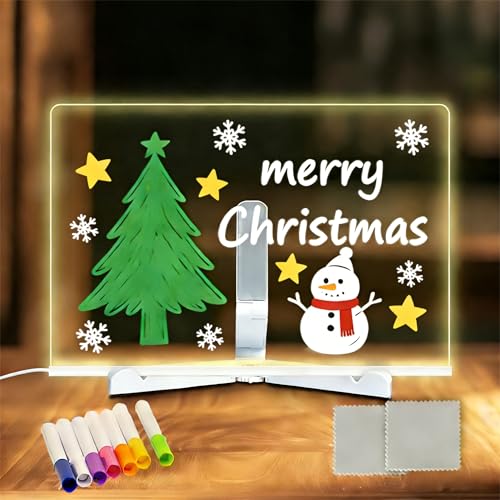 MOLHEM Acrylic LED Message Board with 7 Colors Pen/Stand,LED Writing Message Board Acrylic Dry Erase 30x20CM,Memo Tablet Letter Note Arts Doodle Whiteboard,Gifts for Child Home Office Cafe School