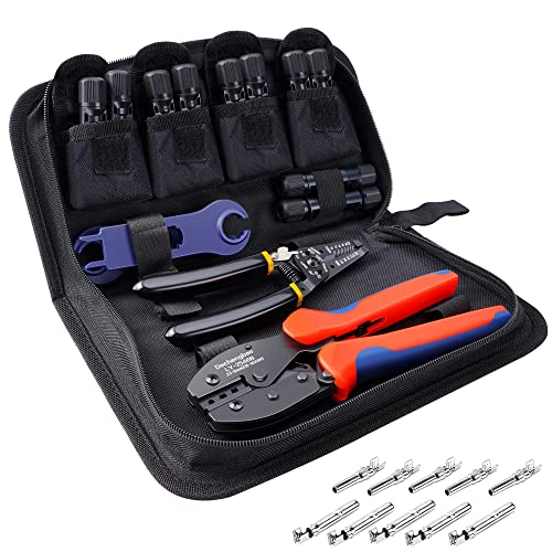 Kit de herramientas de crimpadora solar, para cable de panel solar con 1 crimpadora solar y 10 pares de conectores solares y 1 par de llave de conector solar, 1 pelacables de alta calidad Cover
