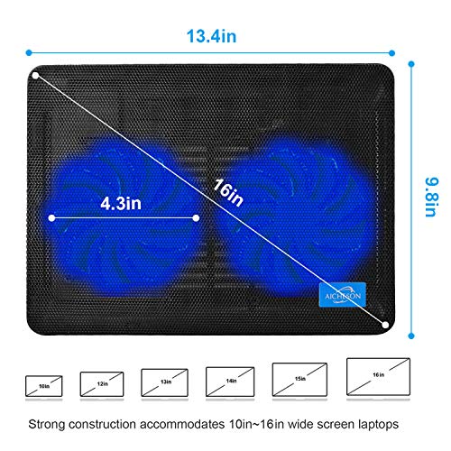 AICHESON Laptop Cooling Pad 2 1000RPM Fans Portable Computer Cooler, Blue LEDs, S007 - Thumbnail 2