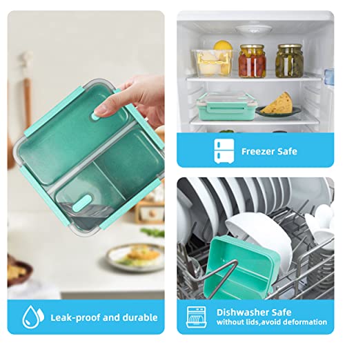 Mektler Wheat Fiber Lunch Boxes, Bento Lunch Box With Devider, 3-Compartments Lunch Food Containers For Meal Prep, Eco-Friendly Bento Lunch Box For School, Traveling, Work (Mint Green) #TOP4