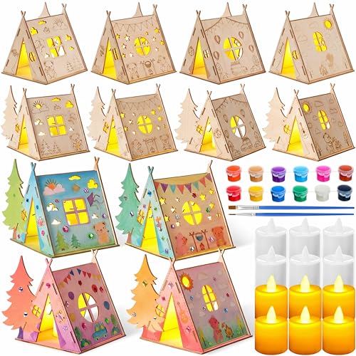DoubleFill 12 Sets Camping Crafts Paint Camping Wood Tent with