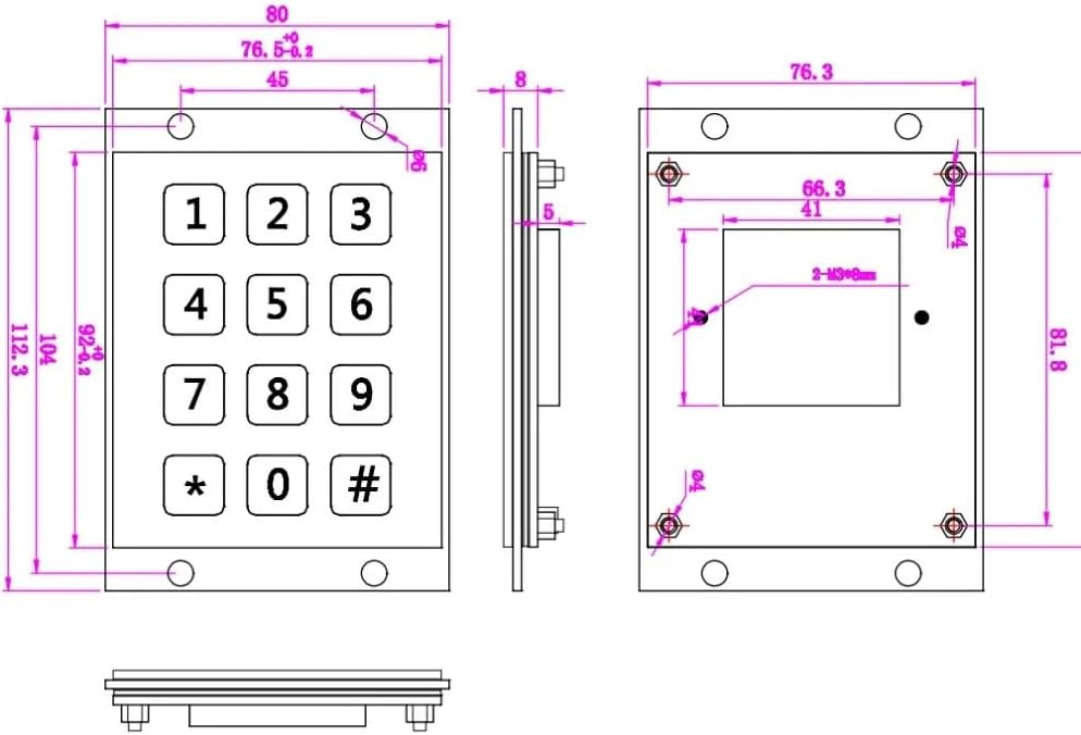 Flat Keys Pin Pad Industrial 12keys 4x3 Numeric Metal Keypad for Access Control Locker Telephone(Matrix,Cross and Tick)