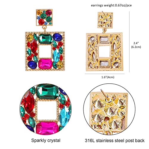 Canboer Colorful Rhinestone Square Dangle Earrings Sparkly Crystal Geometric Drop Statement Earrings Hypoallergenic For Women Party Prom #TOP28