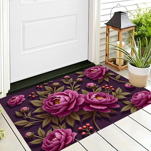 Tapis antidérapant 90x150 cm absorbant en microfibre douce fleurs rétro