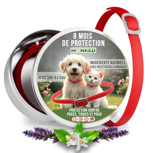 Collier anti-tiques pour chiens Monked protection puces réglable rouge - 2