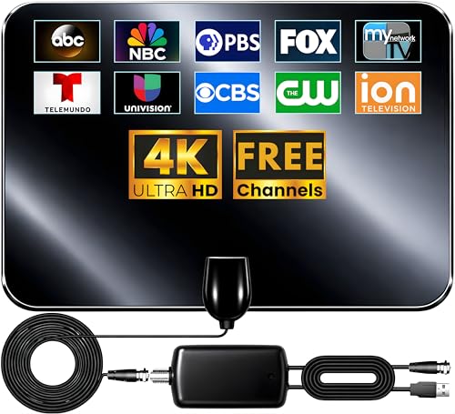 2026 Upgraded TV Antenna for Smart TV Indoor Outdoor, 3700+ miles Strongest Range TV Antenna for Local Channels Enhanced Signal Booster, HDTV Digital TV Antenna Indoor HD 8K 4K 1080P, Coax C. (Rectan)
