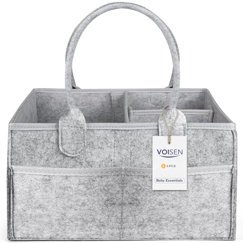 Image of VOISEN Baby Diaper Caddy, Nursery Storage Diaper Caddy Basket,Baby Diaper Caddy Organizer Diaper Station for Nursery Newborn Boy and Girl (Gray)