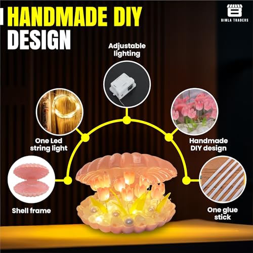 Image of Btag Shell Tulip Night Light Decorative Nights Lamp, DIY Tulips Flower Table Lamp Gift for Women, Girl, Soft Pink Glow, Home Decor (Shell Tulip)