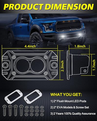 Image of Flush Mount LED Pods Spot 40W CREE LED Flush Mount Bumper Lights | Offroad Driving Lights Backup Reverse Fog Light Pods for Trucks Pickup UTV ATV SUV