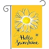 Hello Sunshine Garden Flag Bee Sunflower Flag Summer Garden Flags for Outside Yellow Flower Flag 12x