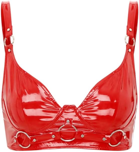1pcs Womens Glossy Patent Leather Bra Top Brassiere Bralette Adjustable Shoulder Straps Bra Nightclub Rave Costume