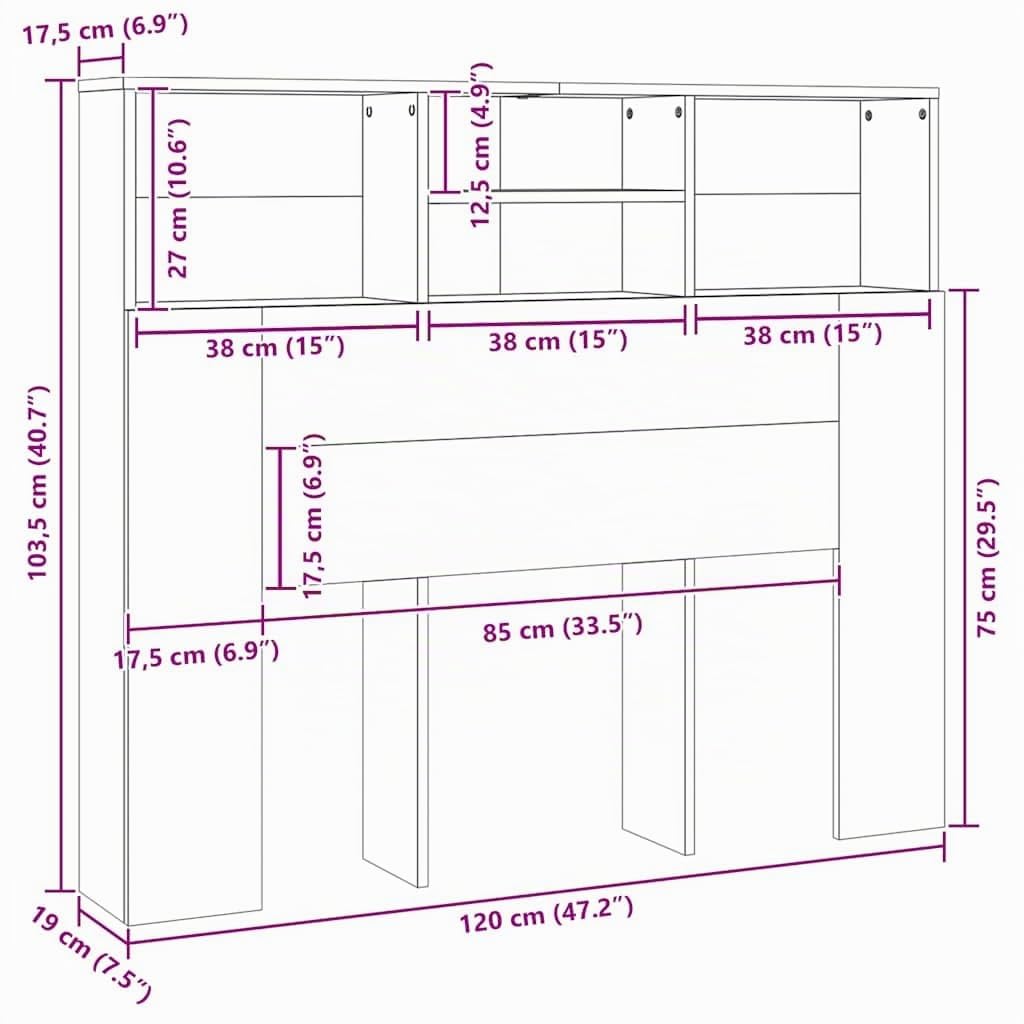 vidaXL Armoire de tête de lit Chêne Sonoma 120x19x103,5 cm