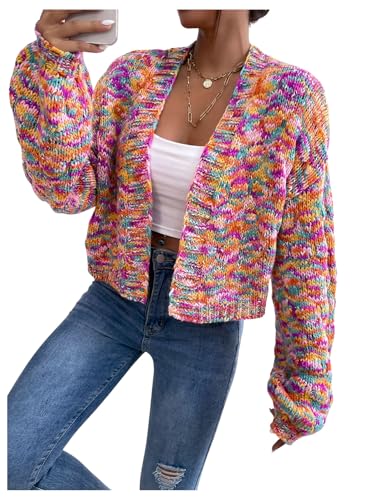 SHENHE Women's Cropped Cardigan Open Front Long Sleeve Ribbed Knit Sweater4