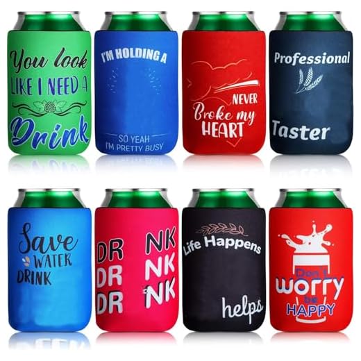 Beer Can Sleeves Beer Can Coolers Funny Quotes Neoprene Drink Cooler Sleeves for Cans and Bottles (4.9 x 3.7 Inch, 8)
