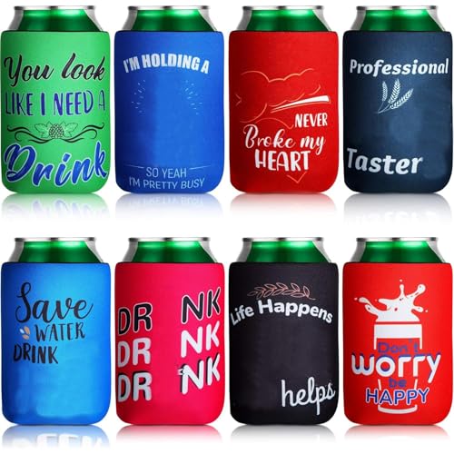 Insulated Neoprene Can Cooler Sleeves for Drink, Collapsible Beverages Drink Holders with Funny Quotes for Soda Cans, Bottles, Bbqs, Party Favors(8 Pcs,4.9 x 3.7 Inch)