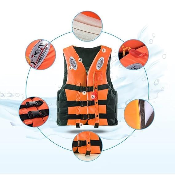 CHALISA Inflatable Swim Vest Jacket for Swimming Pool, Swimming Jacket Life Jacket Personal Flotation Adult Safety Life Jacket Swim Jacket Flotation Vest for Swimming Boating with Whistle (Orange) 4