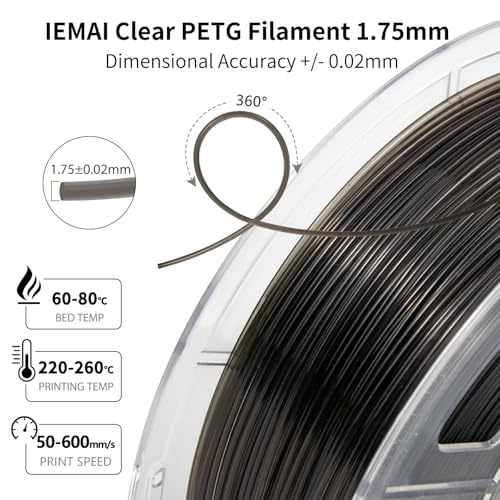 Image of IEMAI Clear PETG Filament 1.75mm Smoke Gray 1kg, Glossy Transparent Finish 3D Printer Filament Up to 600mm /s High-Speed Printing for Lampshades, Home Decor & DIY Models
