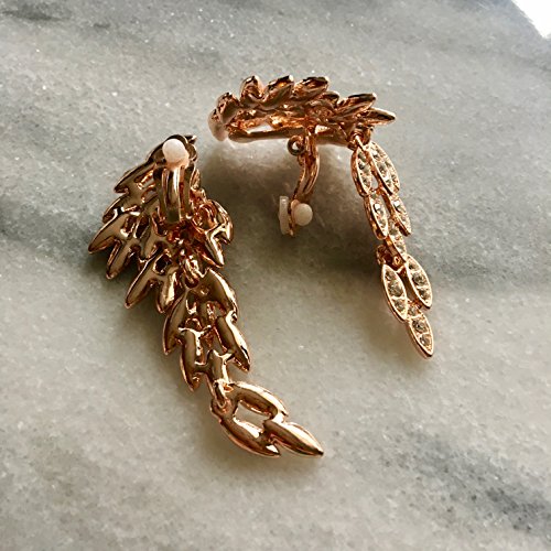 Art Deco 1920'S Great Gatsby Large Rose Gold Clip On Earrings Angel Wings Eagle Wings Statement Dangle Earrings Wedding Bridal Prom Crystal Chandelier Long Drop Earrings Beauty Pageant Drag Queen Clip On Earrings (Rose Gold) #TOP4