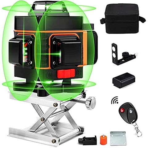 4D Laser Levels Self Leveling, 360 Laser Level 16 Lines 4x360 Horizontal & Vertical Cross Line Laser, 4D Green Beam Floor Laser Tool with 2 Rechargeable Batteries, Lifting Base Cover