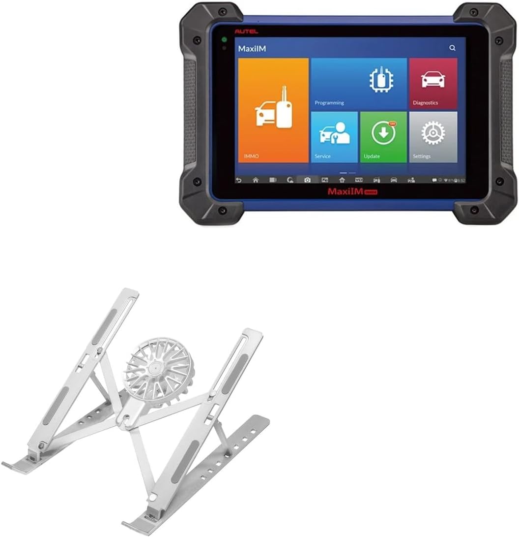 BoxWave Stand and Mount Compatible with Autel MaxiIM IM608 - QuickSwitch Stand with Cooling Fan, Portable, Multi Angle Viewing Ventilator - Metallic Silver