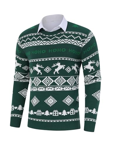 TURETRENDY Men's Christmas Sweaters Ugly Xmas Pullover Reindeer Snowflake Knitted Round Neck Jumpers3