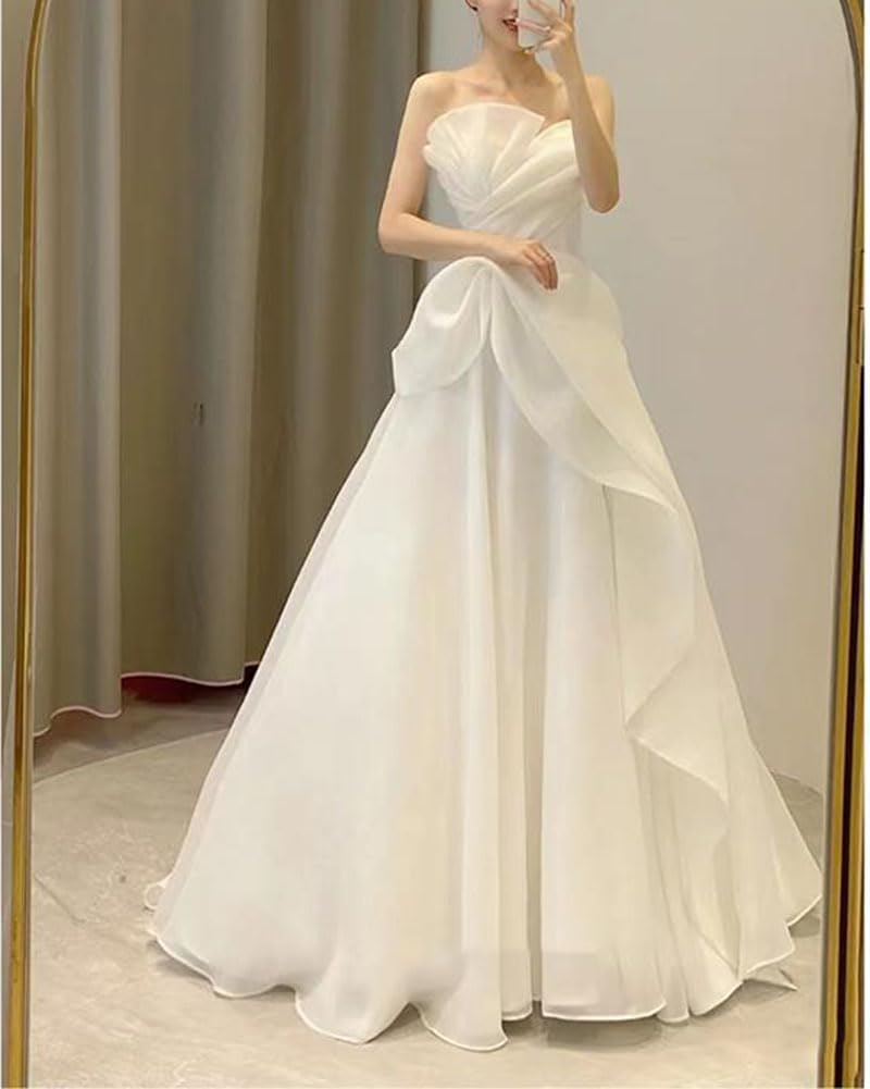 DAIHAN Mujer Vestido de Novia Bandeau para Boda Fotografía de Vestido Largo hasta el Suelo Elegante para Fiesta Formal de Noche Vestido Largo de Cóctel con Hombros Descubiertos