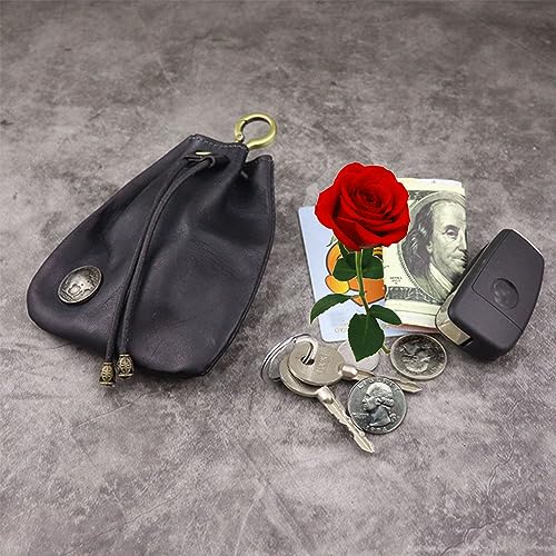 Genuine Leather Coin Purse Small Coin Purse Key Bag Mini Wallet with Pull Cord Style Coin Pouch for Women Men(Yellowish-brown)4