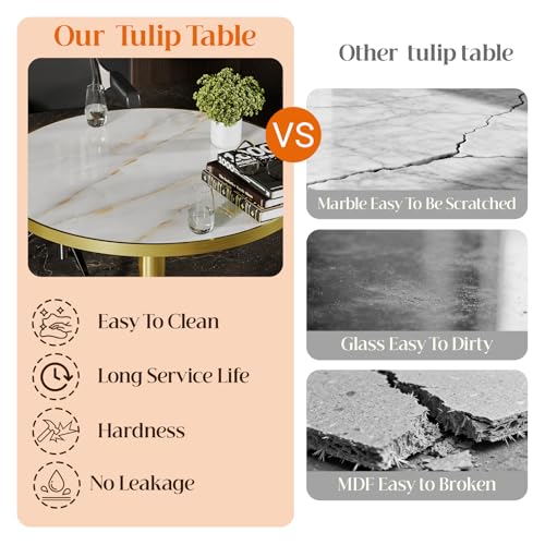 Image of 31.5 inch Tulip Table, Small Round Dining Table, Marble Bistro Table | 1.2 inch Marble Tabletop, Waterproof\Heat Resistant\Scratch Resistant\Easy Clean\Stable\Restaurants\Small Spaces\Marble Gold