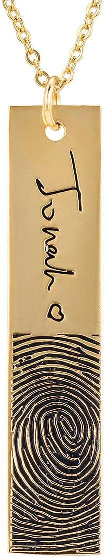 Personalized Memorial Actual Fingerprint Necklace Engraving Handwriting Message Rectangular Pendant Necklace Custom Made Memorial Gift for Women Men Couples