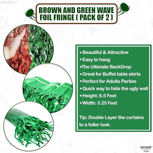 Image of KatchOn, XtraLarge Wave Green and Brown Fringe Football Backdrop - 3.5x6.5 Feet, Pack of 2 | Football Party Decorations, Birthday Party Decorations, Safari Decorations, Jungle Party Decorations