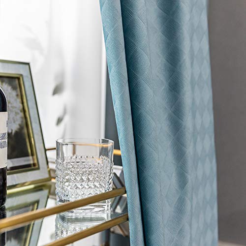 Blue Blackout Curtains Thicken Velvet Curtain Pencil Pleat Geometric Opaque Curtains for Livingroom Bedroom Kids Room Window Treatments,W170xL140cm*1 piece - Image 4