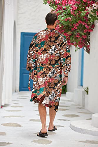 COOFANDY Men Lightweight 2 Piece Kimono Robe with Shorts Japanese Robes Casual Open Front Long Cardigan With Belt3