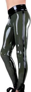 MCWJ Verde del ejército ninguna cremallera diseño de los hombres sexy látex legging decorativo con rayas negras, Personalización de color, M