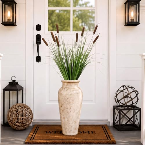Sureio 32 2 Bundles Artificial Cat Tails Flower Green Grass Fake Brown Cattails Floral Stems Plant Decorations for Outdoor Home Porch Decor Farmhouse Office DIY Floral Arrangements