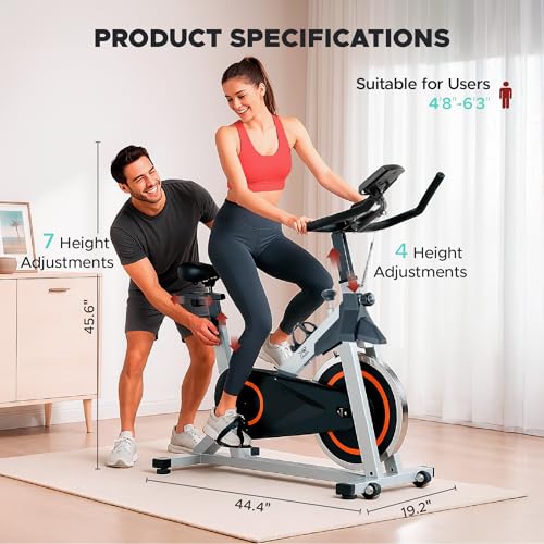 Image of Stationary Exercise Bike for Home, Indoor Cycling Bike with Silent Belt Drive, Adjustable Seat & Resistance, LCD Display, iPad Holder, 264 LBS Weight Capacity